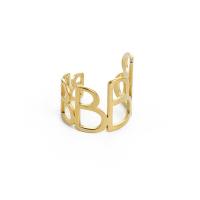 Палец кольцо из нержавеющей стали, Нержавеющая сталь 304, Буква B, плакированный настоящим золотом, регулируемый & Женский & отверстие, размер:6-8, продается PC