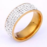 Rhinestone Stainless Steel Finger Ring 304 Stainless Steel Vacuum Ion Plating Unisex & with rhinestone US Ring Sold By PC