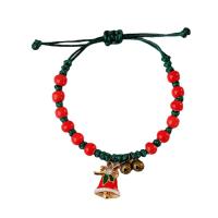 Porcelain Bracelet, Tibetan Style, with Porcelain & Wax Cord, gold color plated, Christmas Design & Length Adjustable & different styles for choice & enamel & with rhinestone, red, Length:Approx 14-20 cm, 20PCs/Lot, Sold By Lot