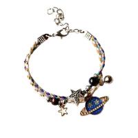 Porcelain Bracelet Zinc Alloy with Cotton Thread & Porcelain platinum color plated & enamel & with rhinestone multi-colored Length Approx 20 cm Sold By Lot
