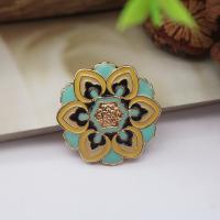 Enamel Brooch, Tibetan Style, gold color plated, for woman, nickel, lead & cadmium free, 30mm, Sold By PC