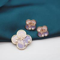 Enamel Brooch Zinc Alloy with Plastic Pearl gold color plated & for woman nickel lead & cadmium free Sold By PC