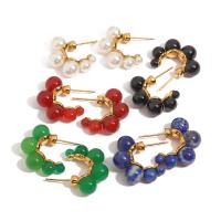 Gemstone Earrings, Aço inoxidável 304, with Pedra natural, joias de moda & para mulher, Mais cores pare escolha, 25x21mm, vendido por par
