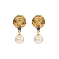 Freshwater Pearl Earrings 304 Stainless Steel with Lapis Lazuli & Freshwater Pearl Vacuum Ion Plating fashion jewelry & for woman two different colored Sold By Pair