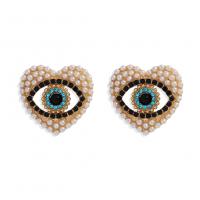 Evil Eye Øreringe, Zinc Alloy, med ABS plastik perle, Heart, guldfarve belagt, mode smykker & onde øje mønster & forskellige stilarter for valg & for kvinde & med rhinestone, flere farver til valg, 25x25mm, Solgt af par