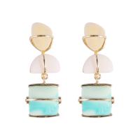 Resin Earring, Tibetan Style, with Resin, gold color plated, fashion jewelry & for woman, multi-colored, 60x18mm, Sold By Pair