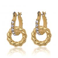 Tibetan Style Drop Earrings, gold color plated, fashion jewelry & for woman & with rhinestone, golden, 25x15mm, Sold By Pair