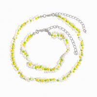 Zinc Alloy Jewelry Sets bracelet & necklace with Seedbead silver color plated 2 pieces & fashion jewelry & for woman multi-colored Sold By Set