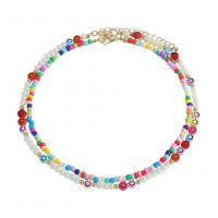 Resin Necklace, Tibetan Style, with Seedbead & ABS Plastic Pearl & Resin, gold color plated, 2 pieces & fashion jewelry & for woman, Random Color, Length:42.3-51 cm, Sold By Set