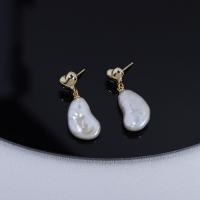 Boucles d'oreilles en perles d'eau douce, perle d'eau douce cultivée, avec Argent sterling 925, bijoux de mode & pour femme, blanc, 20x11mm, Vendu par paire