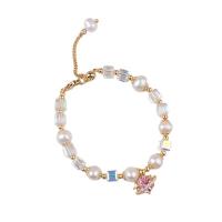 Freshwater Cultured Pearl Bracelet, Freshwater Pearl, with Crystal & Brass, 14K gold-filled, Adjustable & fashion jewelry & for woman & with rhinestone, Length:15.5 cm, Sold By PC