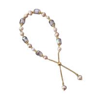 Freshwater Cultured Pearl Bracelet, Freshwater Pearl, with Crystal & Brass, fashion jewelry & for woman, more colors for choice, Length:25 cm, Sold By PC