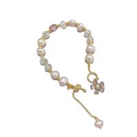 Freshwater Cultured Pearl Bracelet, Freshwater Pearl, with Crystal, fashion jewelry & micro pave cubic zirconia & for woman, Length:17 cm, Sold By PC