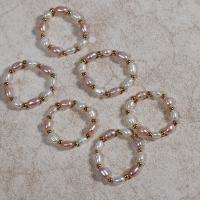 Pierścień z perłami słodkowodnymi, Perła naturalna słodkowodna, ze Elastyczny sznur & Mosiądz, 14K wypełnione złotem, biżuteria moda & dla kobiety, 3-4mm, otwór:około 0.7mm, długość 6 cm, sprzedane przez PC