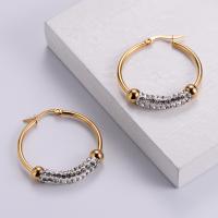 Stainless Steel Lever Back Earring 316L Stainless Steel fashion jewelry & for woman & with rhinestone golden 35mm Sold By Pair