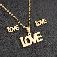 Fashion Stainless Steel Jewelry Sets Stud Earring & sweater chain necklace 304 Stainless Steel Vacuum Plating 2 pieces & fashion jewelry & for woman golden 19*8mm 10*5mm Length Approx 17.72 Inch Sold By Set