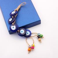 Hanging Ornaments, Lampwork, with Linen & Wood, evil eye pattern, blue, Length:24 cm, Sold By PC