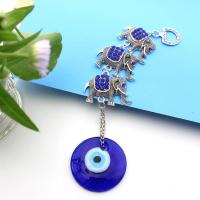 Hanging Ornaments Zinc Alloy with Lampwork Elephant antique silver color plated evil eye pattern & with rhinestone blue nickel lead & cadmium free 40mm Length 180 mm Sold By PC