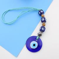 Hanging Ornaments, Lampwork, with Wax Cord & Wood & Tibetan Style, antique silver color plated, evil eye pattern, blue, 10mm,40mm, Length:245 mm, Sold By PC