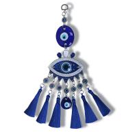 Hanging Ornaments Zinc Alloy with Polyester Cord & Lampwork Evil Eye antique silver color plated enamel blue nickel lead & cadmium free 100mm Length 33 cm Sold By PC