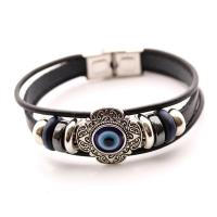 Evil Eye Jewelry Bracelet, PU Leather, with Tibetan Style, plated, fashion jewelry & folk style & Unisex & evil eye pattern & different styles for choice, more colors for choice, Length:Approx 18 cm, Sold By PC