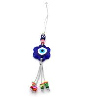 Hanging Ornaments, Lampwork, with Polymer Clay & Wax Cord & Wood, Flower, evil eye pattern, blue, Length:26 cm, Sold By PC