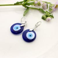 Evil Eye Earrings, Lampwork, with Tibetan Style, Flat Round, silver color plated, Unisex & evil eye pattern, blue, 20mm, Sold By Pair
