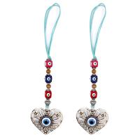 Hanging Ornaments Zinc Alloy with Wax Cord & Wood & Resin Heart antique silver color plated evil eye pattern nickel lead & cadmium free 10mm 57mm Length 21 cm Sold By PC