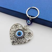 Bag Purse Charms Keyrings Keychains Zinc Alloy with Lampwork Heart antique silver color plated evil eye pattern nickel lead & cadmium free 30mm 15mm 60mm Length 12 cm Sold By PC