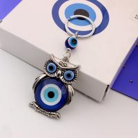 Bag Purse Charms Keyrings Keychains, Tibetan Style, with Lampwork, Owl, antique silver color plated, evil eye pattern, blue, nickel, lead & cadmium free, 40mm, Length:11.5 cm, Sold By PC