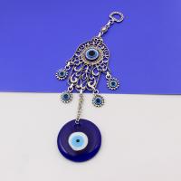 Hanging Ornaments, Tibetan Style, with Lampwork, Hand, antique silver color plated, evil eye pattern, blue, nickel, lead & cadmium free, 50mm, Length:22.5 cm, Sold By PC