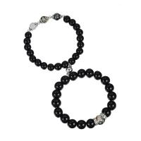 Couple Bracelet and Bangle, Black Diamond, with Magnet & Stone & Tibetan Style, Round, silver color plated, 2 pieces & fashion jewelry, black, Length:18.5-19.5 cm, Sold By Set