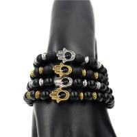 Black Agate Bracelets, with Abrazine Stone & Elastic Thread & Tibetan Style, Hand, plated, fashion jewelry & Unisex, more colors for choice, Length:18.5-19 cm, Sold By PC