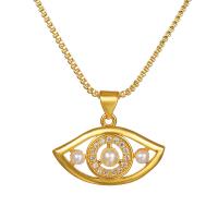 Cubic Zircon Micro Pave Brass Necklace, with Plastic Pearl, with 7cm extender chain, Evil Eye, gold color plated, fashion jewelry & micro pave cubic zirconia & for woman, more colors for choice, nickel, lead & cadmium free, Length:45 cm, Sold By PC