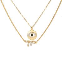 Evil Eye Jewelry Necklace Zinc Alloy with 7cm extender chain Bowknot gold color plated 2 pieces & fashion jewelry & evil eye pattern & with rhinestone golden nickel lead & cadmium free 18mm 20mm Length 35 cm 40 cm Sold By Set