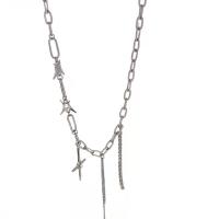 Titanstahl Halskette, mit Zinklegierung Anhänger, mit Verlängerungskettchen von 7cm, Kreuz, silberfarben plattiert, Modeschmuck & für Frau & mit Strass, Silberfarbe, Länge:43.5 cm, verkauft von PC