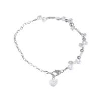 Titanstahl Halskette, mit Glasperlen & Verkupferter Kunststoff & Kunststoff Perlen, Herz, Modeschmuck & für Frau, Länge 45 cm, verkauft von PC