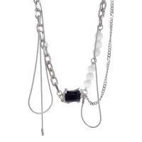 Titanstahl Halskette, mit Katzenauge & Zinklegierung, mit Verlängerungskettchen von 5.5cm, silberfarben plattiert, Modeschmuck & für Frau, Länge:39 cm, verkauft von PC