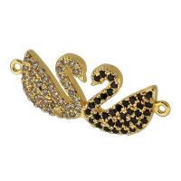 Cubic Zirconia Micro Pave Brass Connector, Swan, real gold plated, micro pave cubic zirconia, white and black, 24.50x10x2mm, Hole:Approx 0.5mm, Sold By PC