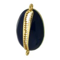 Cubic Zirconia Micro Pave Brass Connector real gold plated enamel dark blue Sold By PC