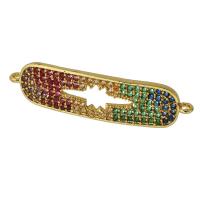 Cubic Zirconia Micro Pave Brass Connector, real gold plated, micro pave cubic zirconia, multi-colored, 30x8x2mm, Sold By PC