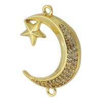 Cubic Zirconia Micro Pave Brass Connector, Moon and Star, real gold plated, micro pave cubic zirconia, gold, 26x19x3.50mm, Hole:Approx 1mm, Sold By PC