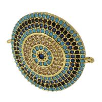 Evil Eye Connector, Brass, Flat Round, real gold plated, micro pave cubic zirconia, blue, 26x23x5mm, Hole:Approx 1mm, Sold By PC