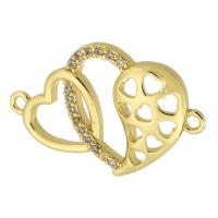 Cubic Zirconia Micro Pave Brass Connector Heart real gold plated micro pave cubic zirconia gold Approx 2mm Sold By PC