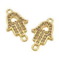 Cubic Zirconia Micro Pave Brass Connector, Hand, real gold plated, micro pave cubic zirconia, gold, 16x9.50x1.50mm, Hole:Approx 1mm, Sold By PC