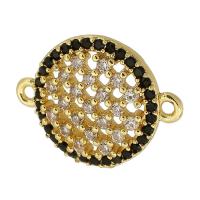 Cubic Zirconia Micro Pave Brass Connector, Flat Round, real gold plated, micro pave cubic zirconia, gold, 17x13x3mm, Hole:Approx 1mm, Sold By PC