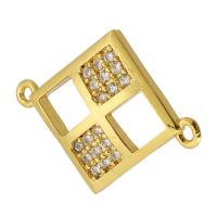 Cubic Zirconia Micro Pave Brass Connector, Rhombus, real gold plated, micro pave cubic zirconia, gold, 18.50x15x2mm, Hole:Approx 1mm, Sold By PC