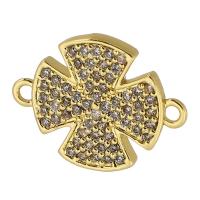 Cubic Zirconia Micro Pave Brass Connector, Four Leaf Clover, real gold plated, micro pave cubic zirconia, gold, 15x12x2mm, Hole:Approx 1mm, Sold By PC