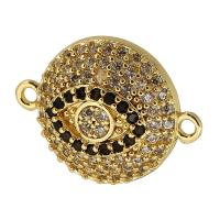 Cubic Zirconia Micro Pave Brass Connector Flat Round real gold plated micro pave cubic zirconia gold Approx 1mm Sold By PC