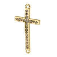 Cubic Zirconia Micro Pave Brass Connector, Cross, real gold plated, micro pave cubic zirconia, gold, 25x13x1.50mm, Hole:Approx 1mm, Sold By PC